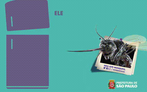 Post animado sobre a água atrás da geladeira